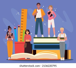 college students and supplies concept