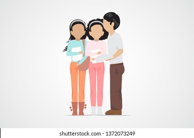 College Students Talking. Diverse College Students - Isolated On Gray Background - Vector. University People. Flat Design Of Young Man And Women Talking. People With Characters