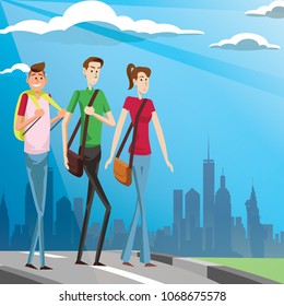 COLLEGE STUDENTS WALKING ON THE STREET