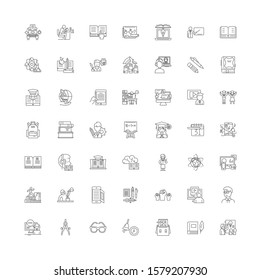 College study linear icons, signs, symbols vector line illustration set