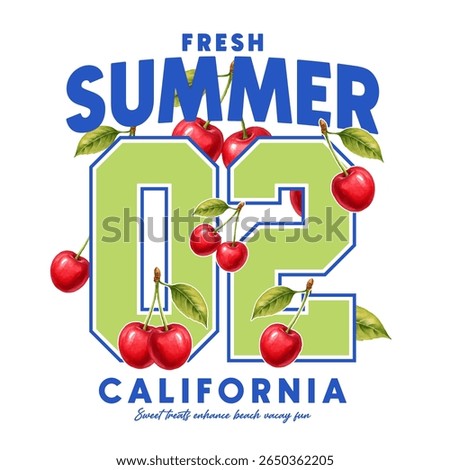 college style numbers typography with red cherries. Vector illustration design for fashion graphics, t shirt prints