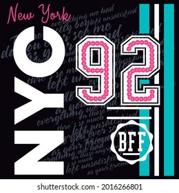 college style print with text stripes in blue and black background