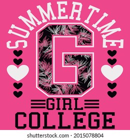 college style print whit text and pink background