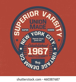 college style tee print design with vintage texture