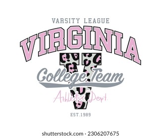 College style vintage typography with leopard pattern. Vector illustration design for fashion graphics, t shirt prints.