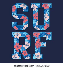 College surf flower typography, t-shirt graphics, vectors, girl, 