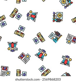 college teacher student class vector seamless pattern thin line illustration