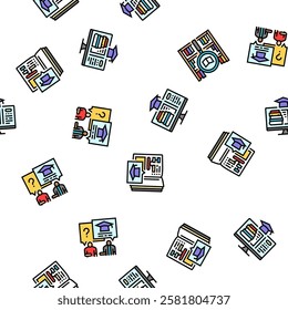 college teacher student class vector seamless pattern thin line illustration