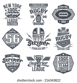 College team American football retro vintage emblems graphic design for t-shirt. Black print on a white background