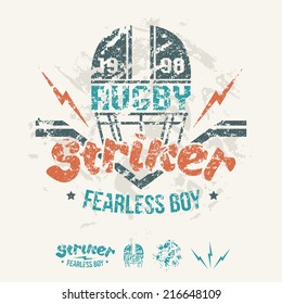 College team rugby retro emblem and design elements graphic design for t-shirt. Color drawing on a white background