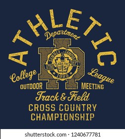 College track and field athletic department vintage vector print for sport wear  grunge effect in separate layer