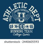 College track and field cross country running vintage athletic vector boy t shirt grunge effect in separate layer