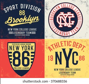 College typography set , vector illustrations , t-shirt graphic
