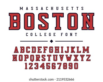 College Or University Alphabet. Original Sport Font With Uppercase Letters And Numbers For Sports Logo, T-shirt. Vintage Athletic Style Typeface. Vector Illustration.