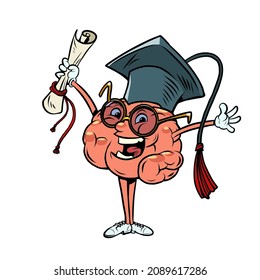a college or university graduate with a diploma in uniform human brain character, smart wise