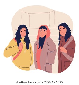 College or university students. Happy young people engaged in student activities together. Higher academic education. Campus friends community. Flat vector illustration