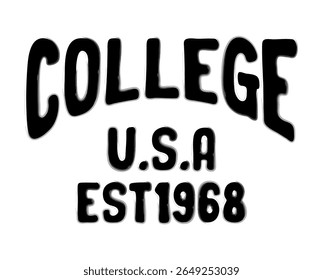 College usa typography slogan. graffiti brush style varsity athletic vintage for t shirt. tee shirt graphics, urban print. Vector illustration.