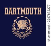 College Varsity Crest Emblem t-shirt design Slogan Logo Graphic Vector. Tee shirt and apparel print in University Uni Collegiate Wreath Badge crest style. Vector illustration For Tee. Boston Michigan.