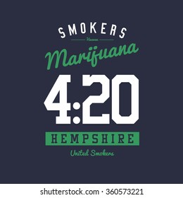College Varsity Marijuana Weed Background Vector Print Design