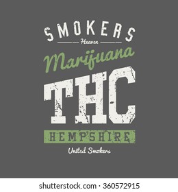 College Varsity Marijuana Weed Vektorillustration Printing Grunge