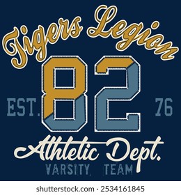 College and varsity patch designs featuring university sports texts, shields and heraldic designs, sports numbers and founding years. Designs for school patches.