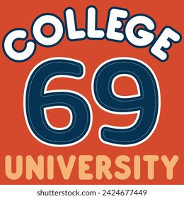 college or varsity type illustration, with varied fonts and texts, some with mascots, patches and colorful college numbers. with blocks.