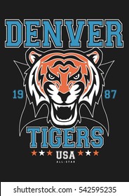 College, Vector, Graphic, Tiger , Typography t-shirt design for apparel