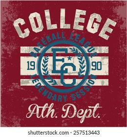 COLLEGE - Vector Graphics and typography t-shirt design for apparel