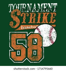 College vector label and print design for t shirt. Baseball graphic.