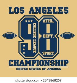 College vector label and print design for t shirt. American football graphic. Vector