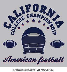 College vector label and print design for t shirt. American football graphic. Vector illustration