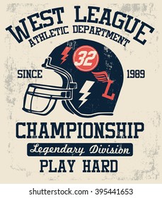 College Vector Label And Print Design For T Shirt. American Football Graphic.