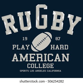 College vector label and print design for t shirt. American football graphic.