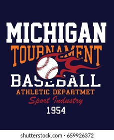 College vector label and print design for t shirt. Baseball graphic.