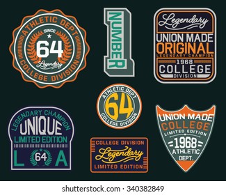 College vector label and print set.
