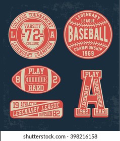 College vector label and print set, t-shirt graphics, vectors
