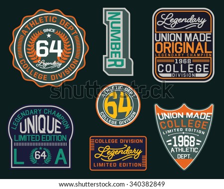 College vector label and print set.