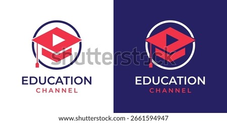 College Video Education Cap Play Button Logo Design Vector Illustration Template. Education Class Course Training Logo with Play Button Icon Symbol Design.