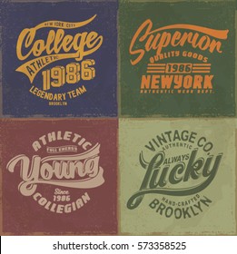 college. vintage college set. typography t-shirt printing.