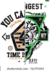 College Vintage style t-shirt typography vector, sliced printing design, wolf and college half part T-shirt design.