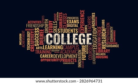 College Word Cloud Concept Vector Illustration with Education and Academic Keywords on Dark Background