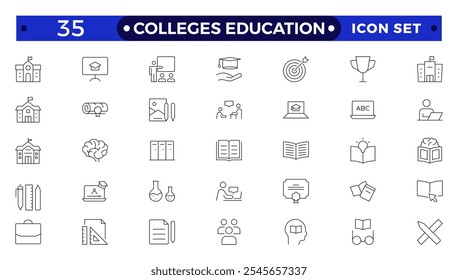 Colleges Bildung Symbole. Schule, Universität, Zurück zur Schule, Klassenzimmer, Studenten und Lehrer. Skizzen-Symbol für naturwissenschaftliche Bildung und Wissen.
