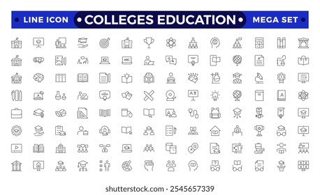 Colleges Bildung Symbole. Schule, Universität, Zurück zur Schule, Klassenzimmer, Studenten und Lehrer. Skizzen-Symbol für naturwissenschaftliche Bildung und Wissen.
