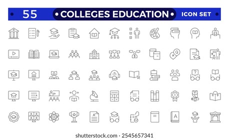 Colleges Bildung Symbole. Schule, Universität, Zurück zur Schule, Klassenzimmer, Studenten und Lehrer. Skizzen-Symbol für naturwissenschaftliche Bildung und Wissen.
