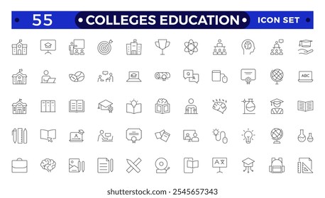 Colleges Bildung Symbole. Schule, Universität, Zurück zur Schule, Klassenzimmer, Studenten und Lehrer. Skizzen-Symbol für naturwissenschaftliche Bildung und Wissen.
