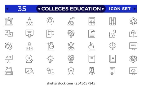 Colleges Bildung Symbole. Schule, Universität, Zurück zur Schule, Klassenzimmer, Studenten und Lehrer. Skizzen-Symbol für naturwissenschaftliche Bildung und Wissen.
