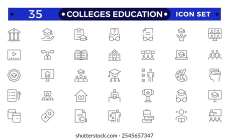 Colleges Bildung Symbole. Schule, Universität, Zurück zur Schule, Klassenzimmer, Studenten und Lehrer. Skizzen-Symbol für naturwissenschaftliche Bildung und Wissen.
