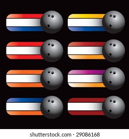 bunte Banner mit Kollegialfarben für Bowlingbälle