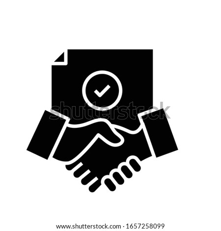 Collegues handshake black icon, concept illustration, vector flat symbol, glyph sign.