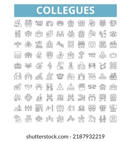 Collegues icons, line symbols, web signs, vector set, isolated illustration